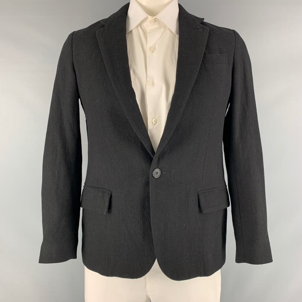 SUPERFINE Size L Black Shimmery Polyester Blend Single Button Sport Coat